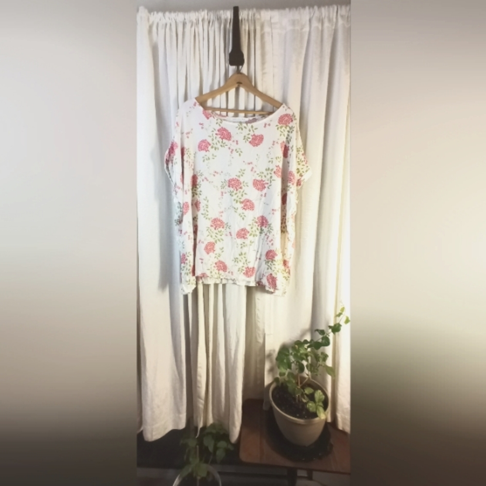 Chris & Carol, Blouse, Short Sleeve, Boxy, Size 3X, Rayon & Linen